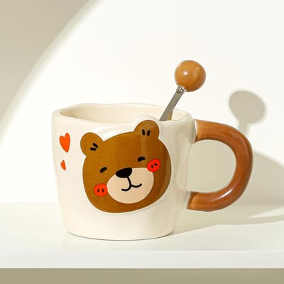 Schattige Beren Keramische Kop Hoge Waarde Mok met Lepel Koppels Waterkop Huishoudelijke Koffiekop Souvenir Cadeaukop 301-400ml