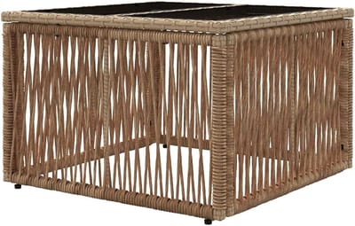 Tuintafel Vierkant - Salontafel Buiten - Terras Ontspanning - Weerbestendig Rotan - 55 x 55 x 37 cm - Beige Zwart