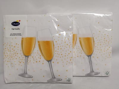 Luxe thema servetten - Feest - Huwelijk - Jubileum - Kerst - Oud en Nieuw - Duni - Champagneglas - 33 x 33 cm - Set 2 x 20 stuks - Papieren kerstservetten - Papieren wegwerpservetten - 3-laags