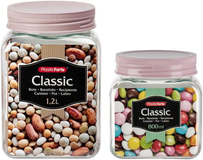 Plasticforte - 12x kunststof keuken voorraadpotten - weckpotten - 0.8 en 1.2 liter - roze