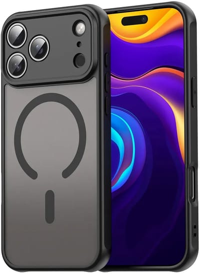 MobyDefend Hoesje - Geschikt voor iPhone 17 Pro Max - Case Geschikt voor MagSafe - Mat Transparant Met Gekleurde Rand - Zwart