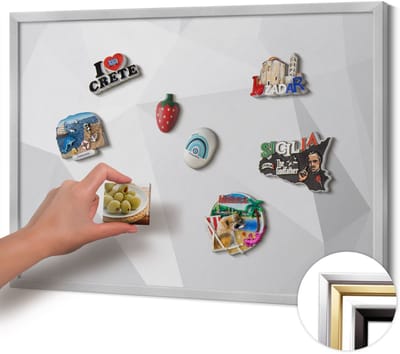 Wallfluent - Grijs Magneetbord Met Decoratieve Patronen - 70 cm x 50 cm - Magneetbord met Zilveren Frame - 3D geometrische achtergrond - Magnetisch Bord voor aan de Wand - Magnetisch Bord Decoratief - Magneetbord met Effen Frame