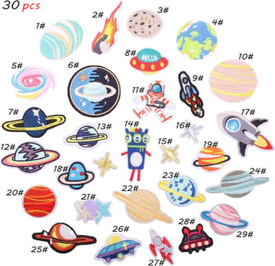 Ruimtevaarder/astronaut/planeet/meteoriet Series -30 delige set -stof & strijk applicatie