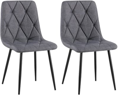 CLP Clairton Set van 2 Eetkamerstoelen - klassiek - met zwart metalen frame - Belastbaar tot 150 kg - fluweel - Velvet - Stof/donkergrijs