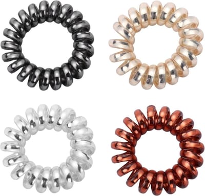 Fako Fashion - Haarelastiek - Telefoonkabel - Metallic - Mix - 35mm - 4 Stuks