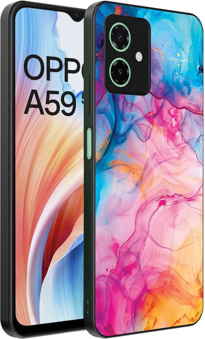 Smartphonica Telefoonhoesje Geschikt voor Oppo A59 met Regenboog Acryl Marmer Opdruk - TPU Backcover Case Rainbow Acrylic Marble Design geschikt voor Oppo A59
