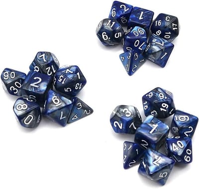 21 Stuks Polyedrale Dobbelstenen Set Blauw Zilver Dubbele Kleur voor RPG DND en Bordspellen