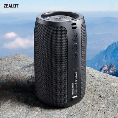 Zealot-S32 draadloze luidspreker draagbare subwoofer voor buiten, waterdicht IPX 6, dubbele koppeling, 1800 mAh batterij Black
