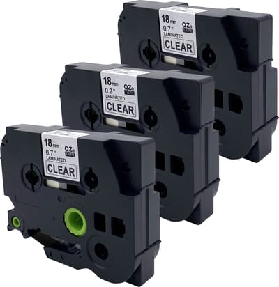 DULA Brother Compatible label tape- Tze-141 - 3 cassettes - Brother P-Touch - Zwart op transparant - 18mm x 8m