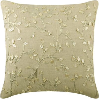Set van 2 Decoratieve Kussenslopen Ecru Katoen Linnen 40x40 cm met Bladeren en Bloemen Patroon