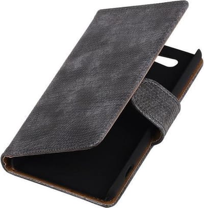Sony Xperia Z4 Compact Bookstyle Wallet Hoesje Mini Slang Grijs - Cover Case Hoes