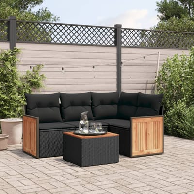 vidaXL - 5-delige - Loungeset - met - kussens - poly - rattan - zwart