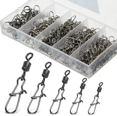 50 stuks Fast Clip Lock Vispennen met opbergdoosje - Lure Connector Vishaak Draaibare Massieve Ringen Veiligheidssluitingen Roestvrijstalen Vispennen Visaccessoires