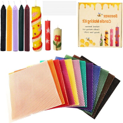 Set van 12 Bijenwas Kaarsen in Diverse Kleuren, 20 x 20 cm, Ideaal voor DIY Kaarsen Maken en Ambachtelijke Decoratie