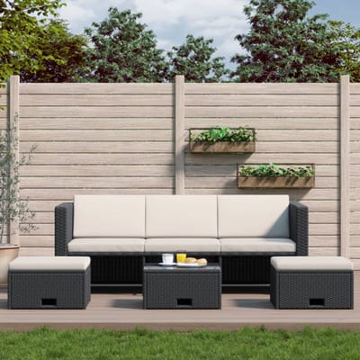 vidaXL - 4-delige - Loungeset - met - kussens - poly - rattan - zwart