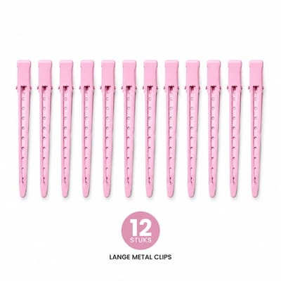 Haar in Stijl® 12 Metal Clips Roze - Afdeelklemmen - Haartools - 8.5 cm
