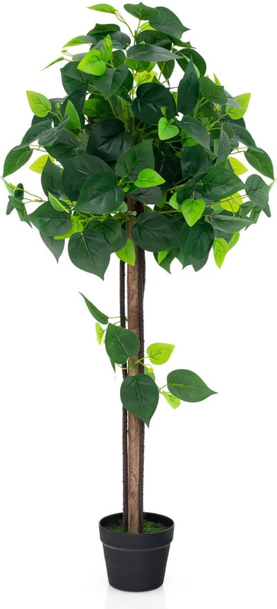 COSTWAY Kunstplant 114 cm, kunstmatige plant, hortensiaboom, groene planten met realistische bladeren en houten stam, kunstboom met pot, decoratieve plant, kamerplant voor thuis, kantoor, groen (1)