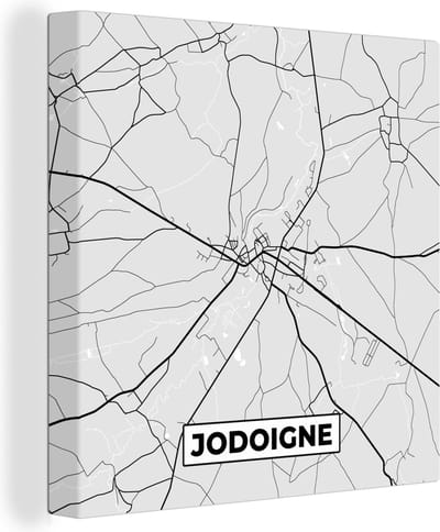 Canvas Schilderij Zwart Wit – België – Plattegrond – Stadskaart – Kaart – Jodoigne - 20x20 cm - Wanddecoratie
