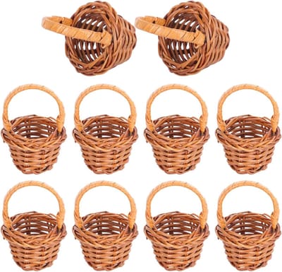 Mini rotan handmand - speelhuis speelgoed - scène decoratie - handgeweven fotografie rekwisieten bloemenmand - rieten mand - 10 stuks - bloemenmand met handvat - fruit- en bruidsmand - 6*2,7cm