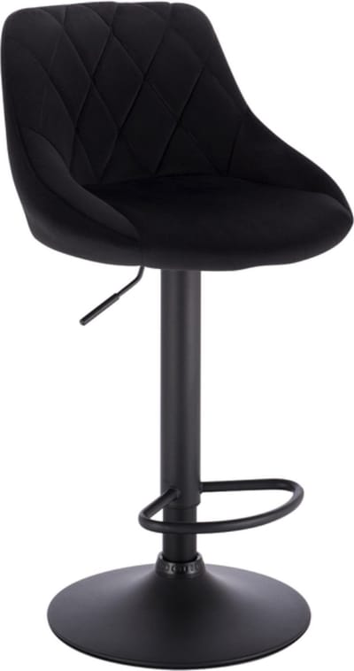 Designer Barkruk Nilo - Met rugleuning - Velvet - Stevig - Ergonomische barstoel - Zithoogte 60 - 82cm - Zwart - Set van 1 - Keuken en bar - In hoogte verstelbaar