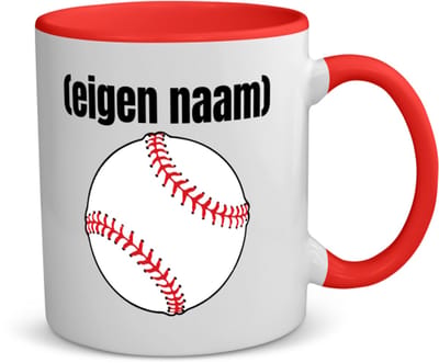 Akyol - honkbal met eigen naam koffiemok - theemok - rood - Honkbal - atleten - iemand die houdt van honkbal - verjaardag - cadeau - kado - 350 ML inhoud