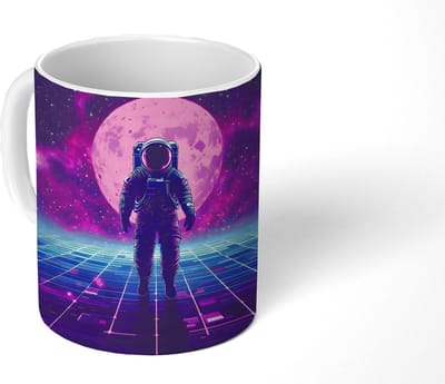 Mok - Koffiemok - Astronaut - Maan - Roze - Sterrennevels - Mokken - 350 ML - Beker - Koffiemokken - Theemok