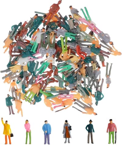 100 Stuks Miniatuur Model Spoorweg Figuren, Geverfde Zittende en Staande Personen, Diverse Houdingen voor H0 Spoorwegmodel 1:75