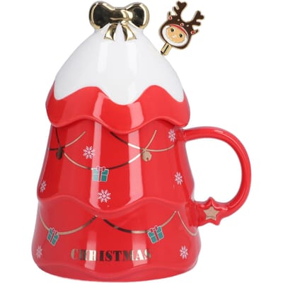 500ml Grote Capaciteit Kerstbeker Keramische Thee Melk Kop Koffiemok met Deksel Lepel voor Thuis Vakantie L