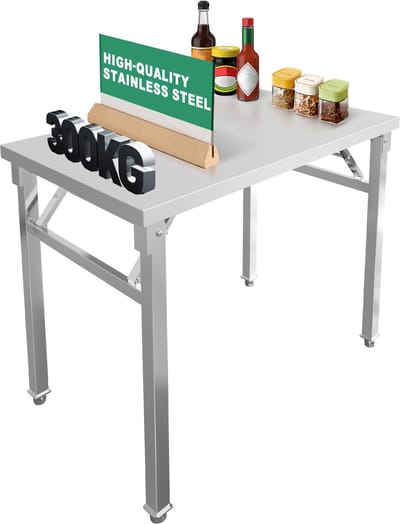 Serveertafel van roestvrij staal 100x60x85 cm, opklapbare keukentafel met blad, draagvermogen tot 300 kg en verstelbare poten, roestvrijstalen tafel voor voedselbereiding, catering en restaurants NAIZY