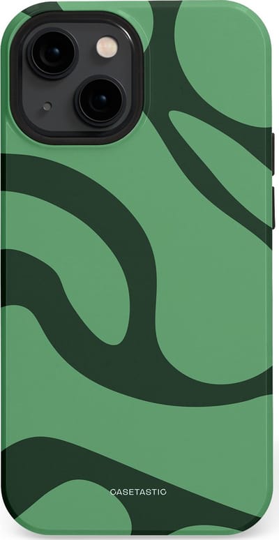 Casetastic hoesje geschikt voor Apple iPhone 13 mini - MagSafe - Dubbellaagse bescherming - Khakigroene Bos Blobs - Fashion Case - Saliegroen Donkergrijs