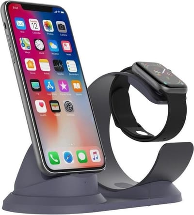 DrPhone T020 - 2-in-1 Aluminium Oplaad Dock & Stand Houder - Voor iPhone & iPad - Incl. 1m Micro USB Kabel – Grijs