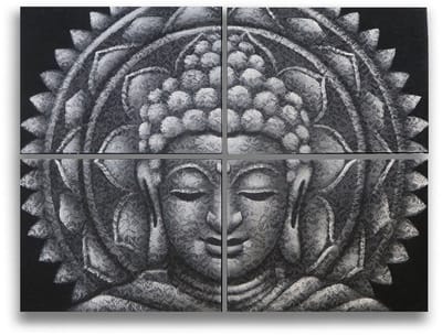 Grijze Boeddha Mandala Brokaat Detail 30x40cm x 4