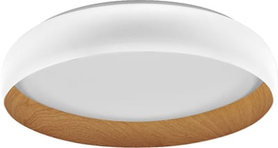 LEDVANCE ORBIS Livia LED plafondlamp met metalen ring, wit/hout decor, 36W, 2000lm, 3000K, 520mm, 830 vriendelijk warm wit, dimbaar in 3 niveaus door te klikken, IP20, inclusief schroeven/pluggen