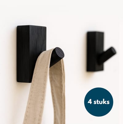 Kapstok haken hout - Zwart - Wandhaken - Wandkapstok - Zelfklevende haakjes - Plakhaakjes - 4 stuks