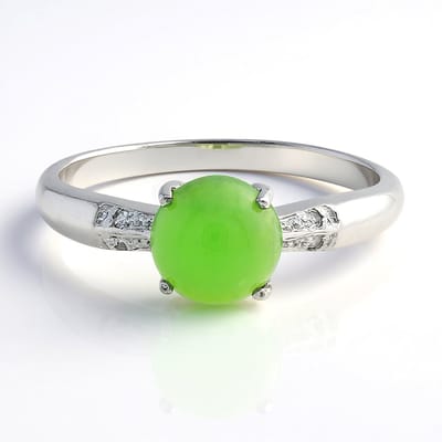 Cavill - Zilveren ring 925 Sterling Zilver - 0,81 ct keizerlijk chrysopraas cabochon groen - 0,022 ct witte topaas - Elegante damesring maat 17