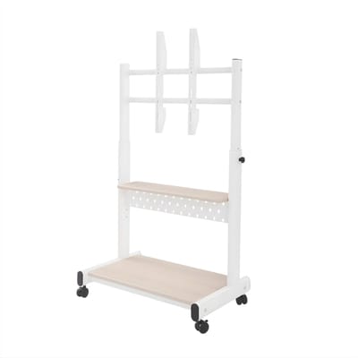 TV standaard verrijdbaar - TV voet op wielen - TV trolley - Voor 43-86 inch televisies - Verstelbare hoogte met universeel geperforeerd paneel - Wit