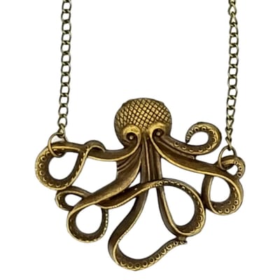 Rhylane – Bronskleurige Ketting (70 cm) Met Retro Octopus Hanger (4.2 x 4 cm)