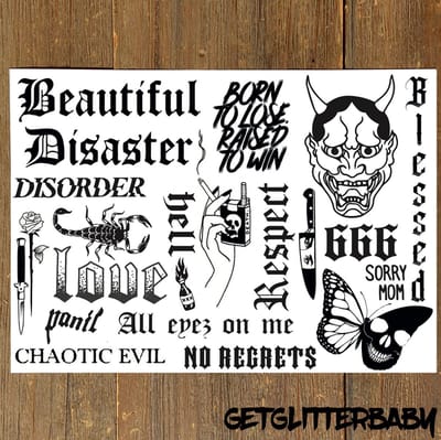 GetGlitterBaby® - Stoere Tattoos / Tijdelijke Tattoo / Nep Tatoeage voor Volwassenen / Henna Plak Festival Tattoes / Fake Temporary Halloween Tattoo