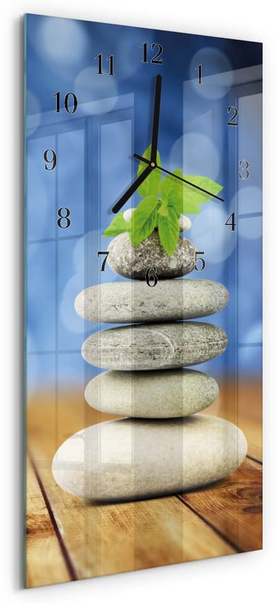 Tulup Wandklok - Stenen Wandklok Glas Decoratie - 30x60 cm - Veelkleurig Gekleurde Glazen Klok - Zwarte Handen - Rechthoekige Wandklok - Moderne Wandklok Glas - Wandklok Glas Decoratie