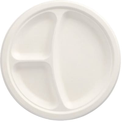 50 Borden van suikerriet pure 3-vaks Ø 23 cm · 2 cm wit