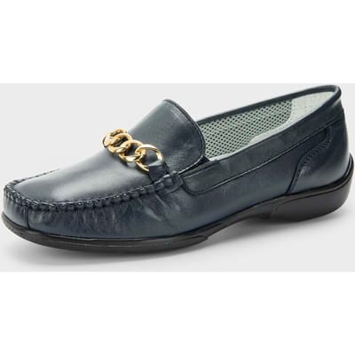 Mocassins met decoratieve ketting - donkerblauw - Gr. 36 van Goldner Fashion