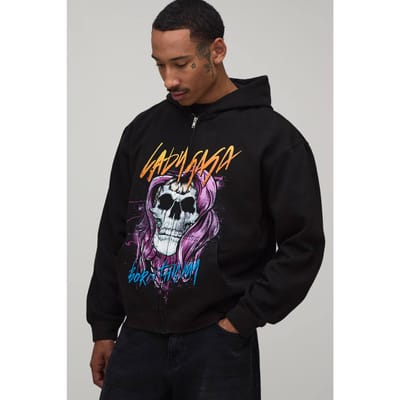 Zwarte Oversized Boxy Lady Gaga Licentie Bedrukte Hoodie Met Rits | Black | Size Small