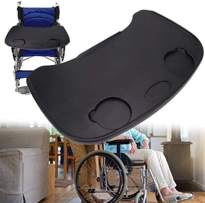Rolstoel Tray - Bureau Tafel - Eten Lezen Werken - Dubbele Bekerhouders - Universeel - Zwart