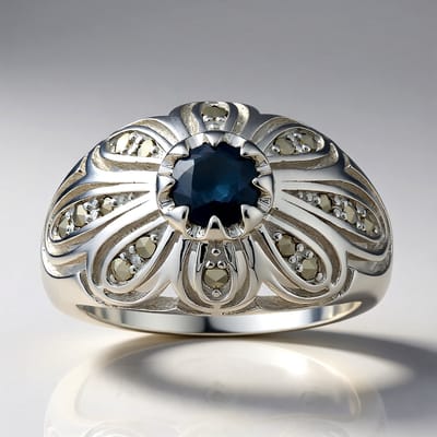 Cavill - Ring 925 Sterling Zilver - Blauwe Saffier 0,46 ct Rond - Oostenrijkse Marcasiet 0,188 ct - Elegante Zilveren Ringen Dames - Annette Classic