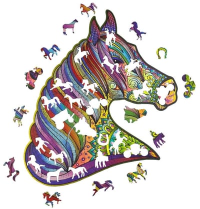 Vurig paard 34 x 34 cm - Houten puzzel (202 unieke stukjes)