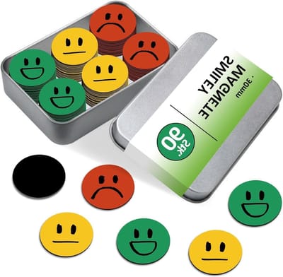 Smiley Magneten Beloningsbord voor Kinderen | Magneten Ø30mm voor Witbord en Koelkast | Sterke Plakmagneten met Emoticons voor Leraren en Beloningen