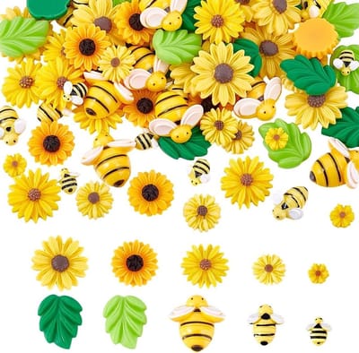 100 Stuks Hars Platte Achterkanten Cabochons met Bijen en Margrieten voor DIY Scrapbooking Decoraties, 10 Stijlen, 8~22mm