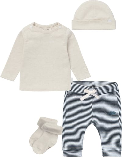 Noppies - Kledingset - 4delig - Broek Hapur Dark Slade - Shirt Hester oatmeal - Muts en sokjes - Maat 68