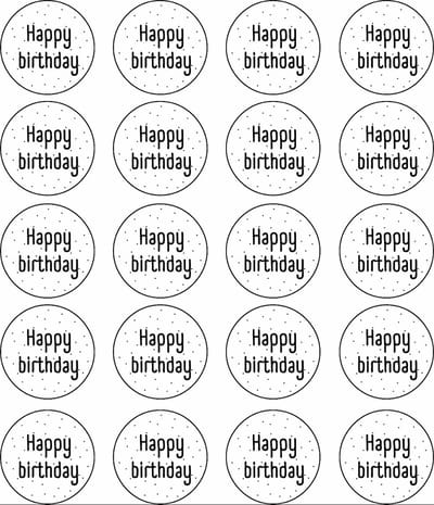 20 x Traktatiestickers Cadeaustickers | Happy Birthday | Stickervel | Verjaardag Trakteren Zwart Wit | 40 mm | Sluitstickers