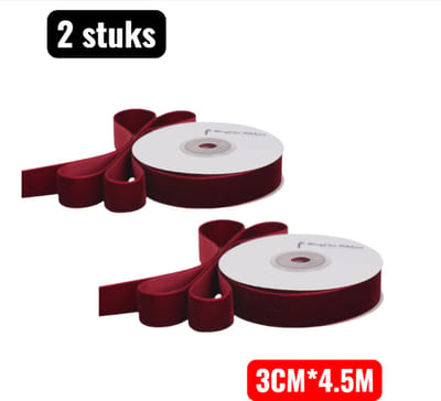 2 stuks - Linten - Kerstversiering - Kersthanger - Kerstversieringen - 3 cm breed - 4,5 meter lang - Wijnrood Fluweel Lint - Een-zijdig Lint voor DIY Strikken en Boeket Decoratie - Cadeau Inpakken en Bakken Versiering - Claret